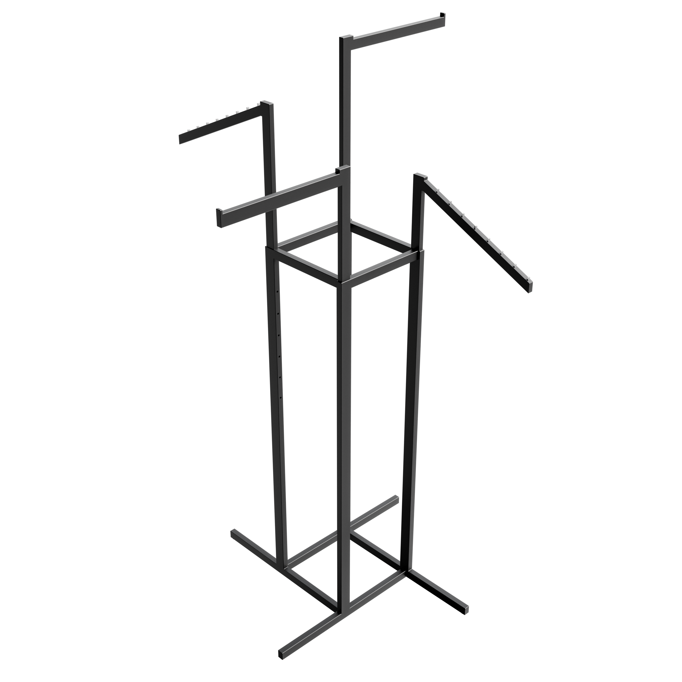 4-Way Clothing Rack W/ Straight Arms and Slant Arms- Rectangular Tubing Black
