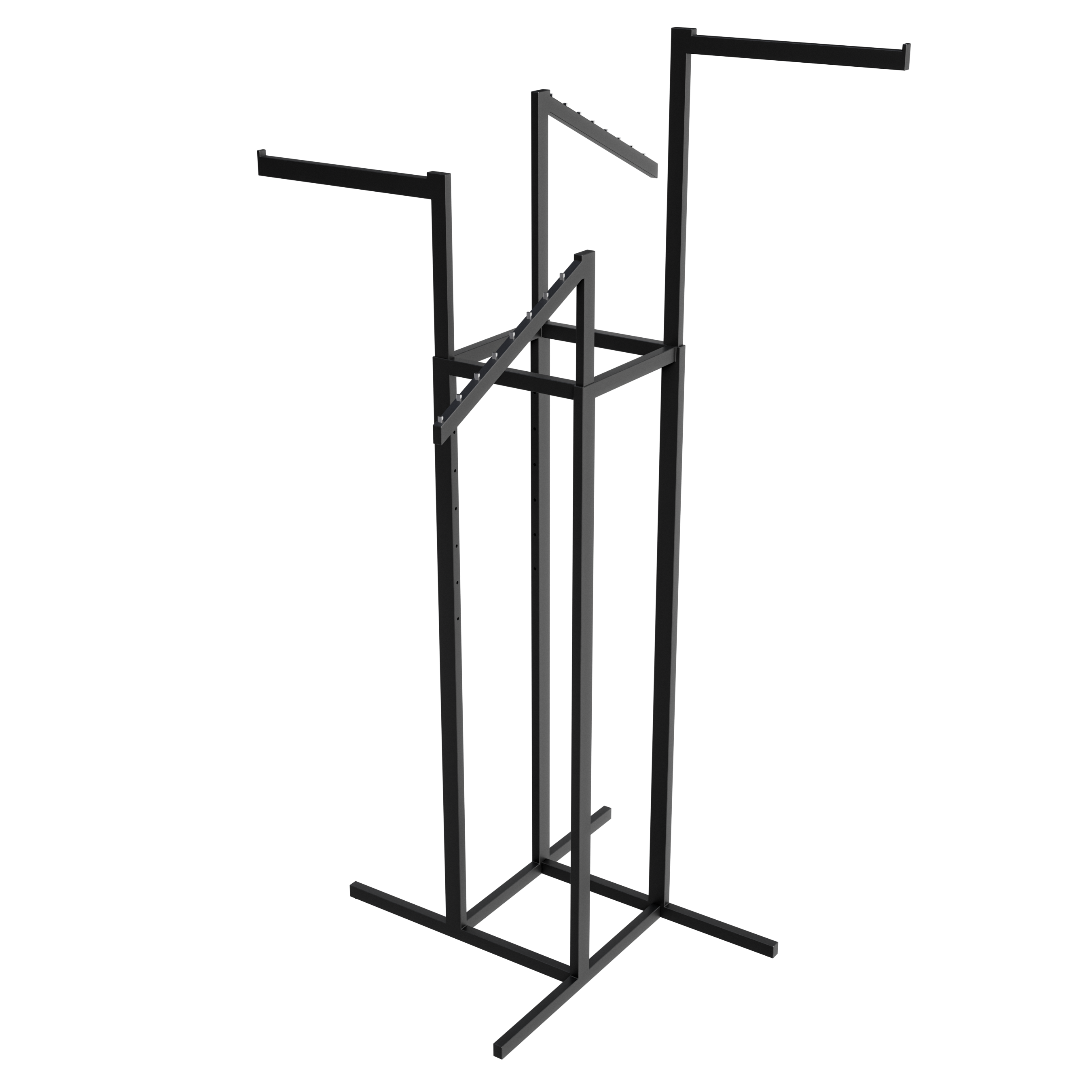 4-Way Clothing Rack W/ Straight Arms and Slant Arms- Rectangular Tubing Black